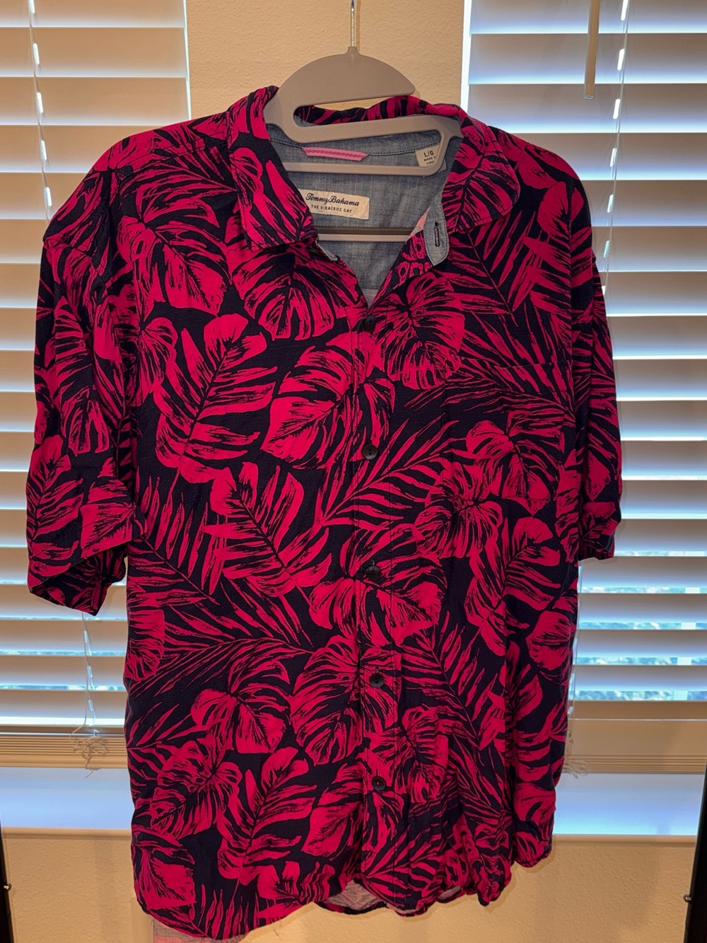 Tommy Bahama Navy and Hot Pink Tropical Leaf Button-Down Shirt